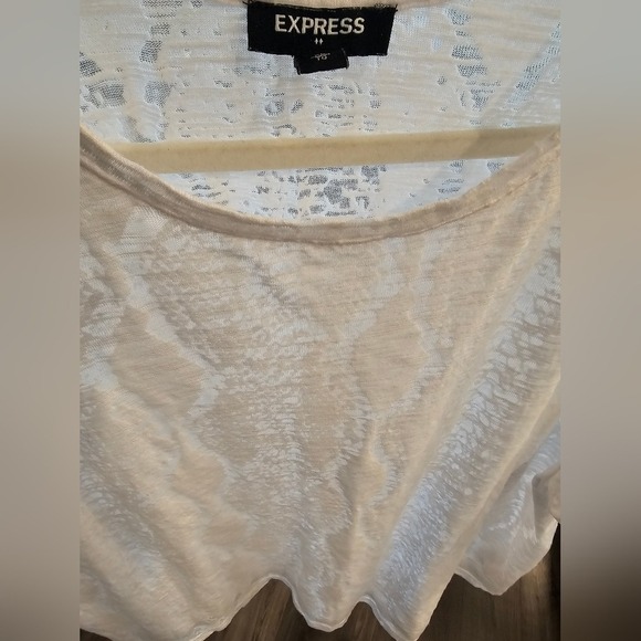 sz XL Express White Boxy‎ Short Sleeve Sheer Snakeskin Print Tee Summer Spring - Picture 5 of 13